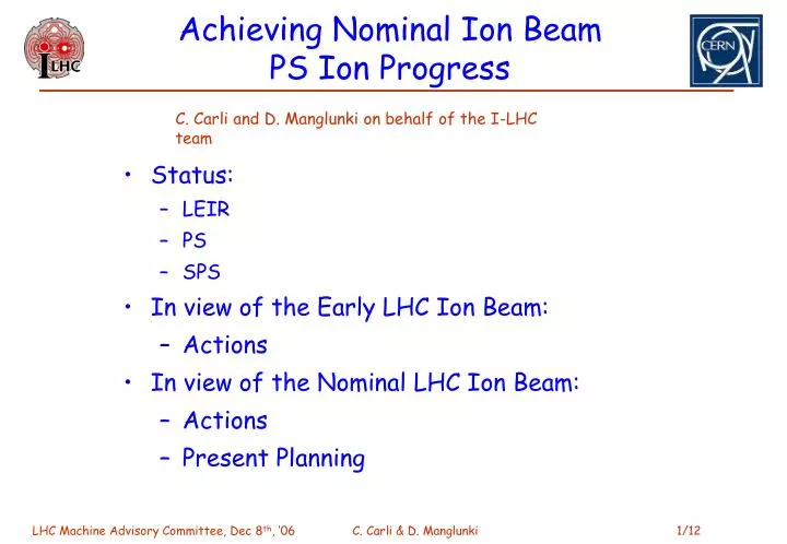 achieving nominal ion beam ps ion progress