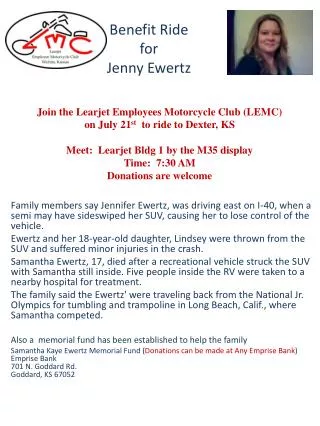 Benefit Ride for Jenny Ewertz