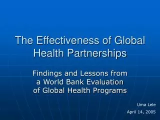 The Effectiveness of Global Health Partnerships