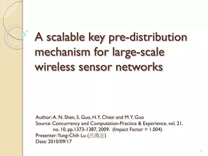 a scalable key pre distribution mechanism for large scale wireless sensor networks