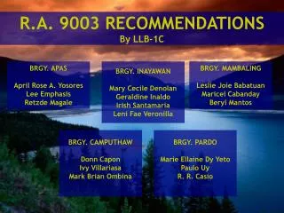 R.A. 9003 RECOMMENDATIONS By LLB-1C
