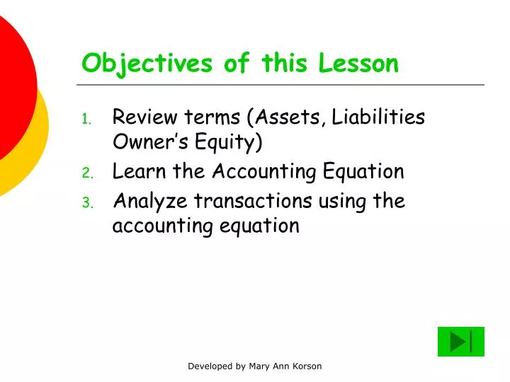 objectives of this lesson