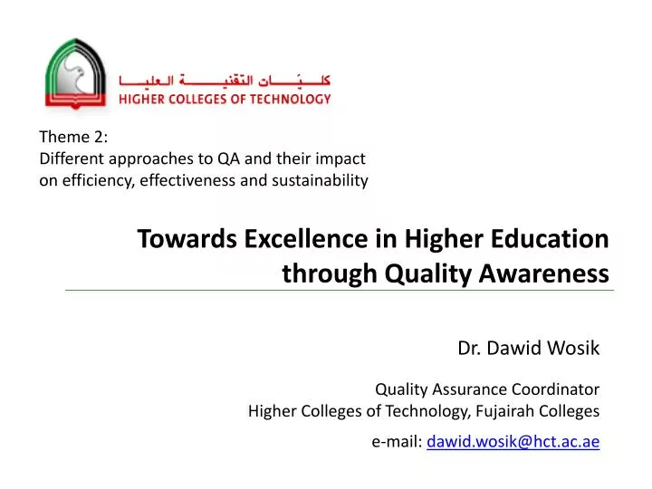 towards excellence in higher education through quality awareness