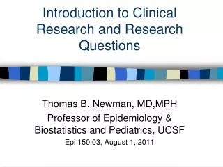 Introduction to Clinical Research and Research Questions