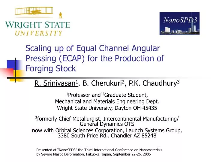 scaling up of equal channel angular pressing ecap for the production of forging stock