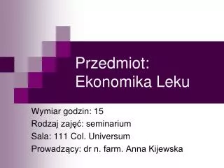 przedmiot ekonomika leku