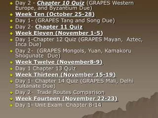Day 2 - Chapter 10 Quiz (GRAPES Western Europe, and Byzantium Due) Week Ten (October 25-28)