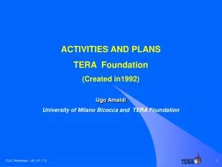 ACTIVITIES AND PLANS TERA Foundation ( Created in1992) Ugo Amaldi