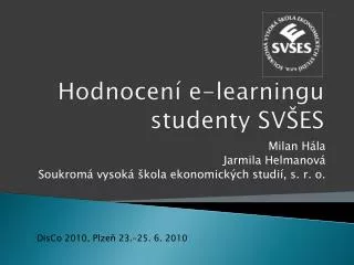 hodnocen e learningu studenty sv es