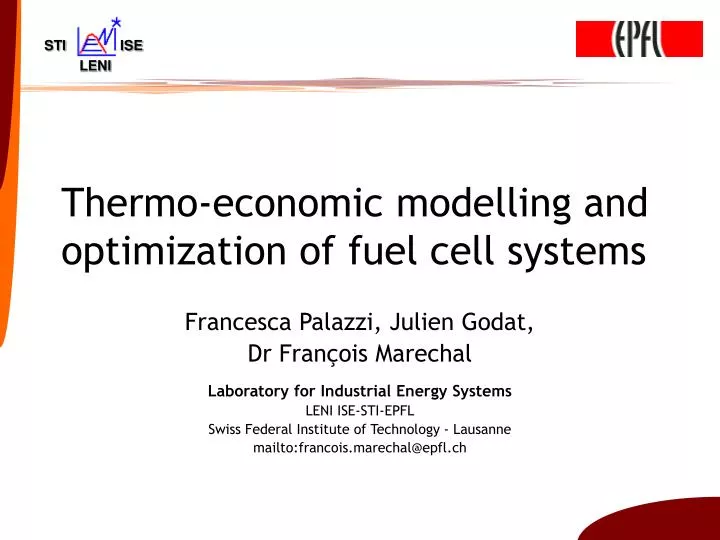 thermo economic modelling and optimization of fuel cell systems