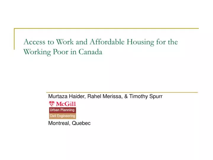 access to work and affordable housing for the working poor in canada