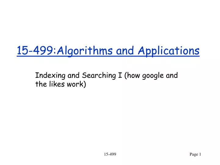 15 499 algorithms and applications
