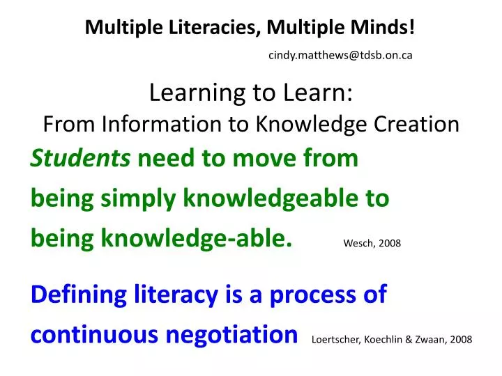 learning to learn from information to knowledge creation