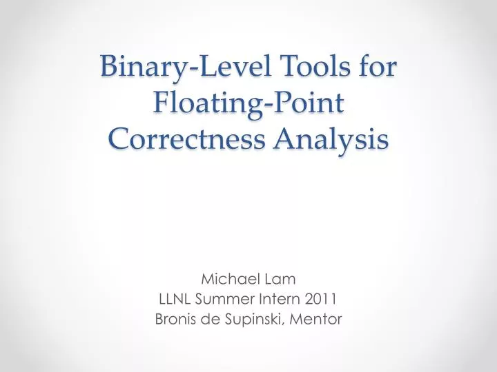 binary level tools for floating point correctness analysis