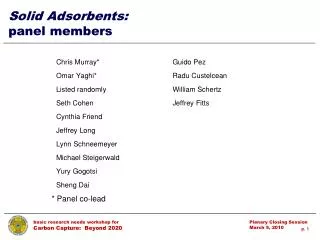 Solid Adsorbents: panel members