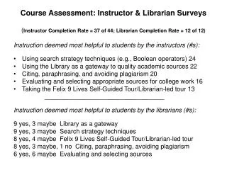 Instruction deemed most helpful to students by the instructors (#s):