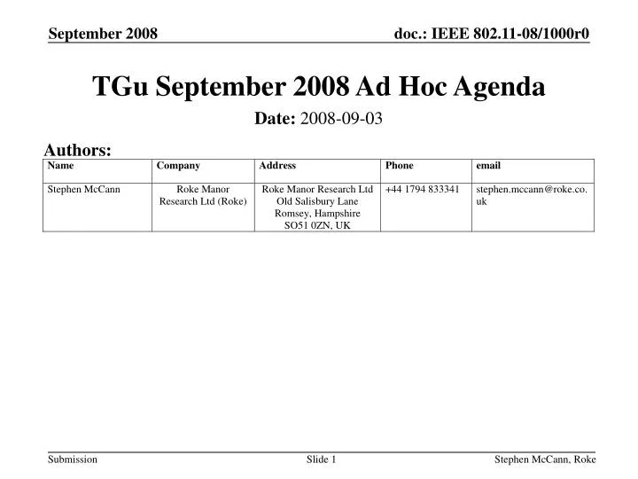 tgu september 2008 ad hoc agenda