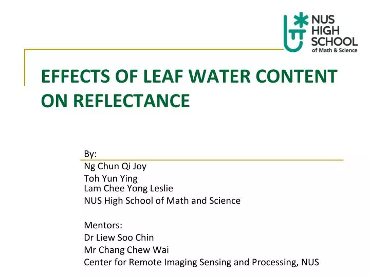 effects of leaf water content on reflectance
