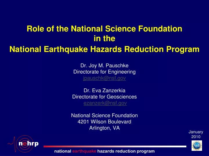 role of the national science foundation in the national earthquake hazards reduction program