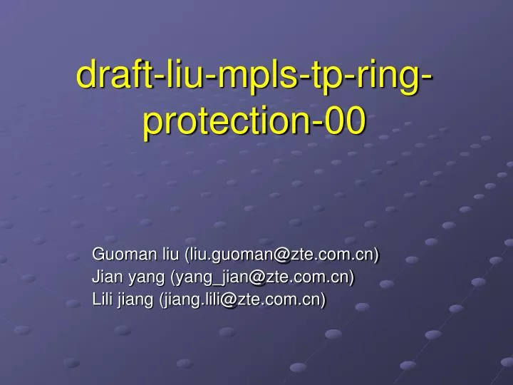 draft liu mpls tp ring protection 00