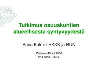 tutkimus osuuskuntien alueellisesta syntyvyydest
