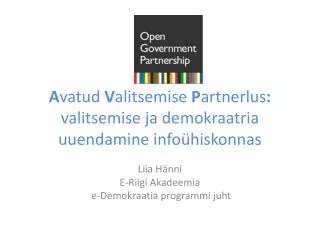 a vatud v alitsemise p artnerlus valitsemise ja demokraatria uuendamine info hiskonnas