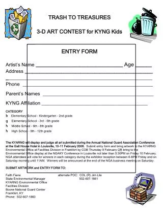 TRASH TO TREASURES 3-D ART CONTEST for KYNG Kids