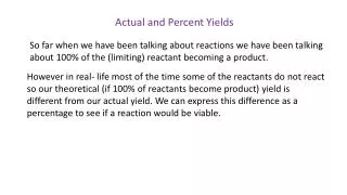 Actual and Percent Yields