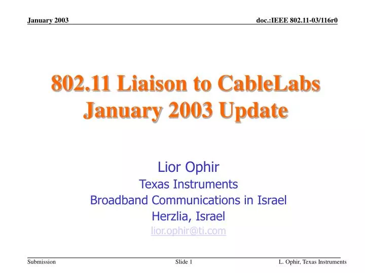 802 11 liaison to cablelabs january 2003 update