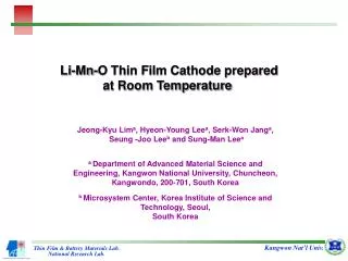 Li-Mn-O Thin Film Cathode prepared at Room Temperature