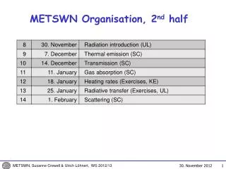 METSWN Organisation, 2 nd half