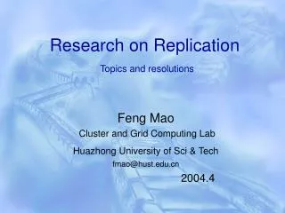 Research on Replication Topics and resolutions