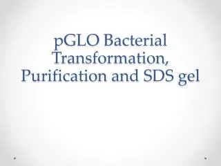 pGLO Bacterial Transformation, Purification and SDS gel