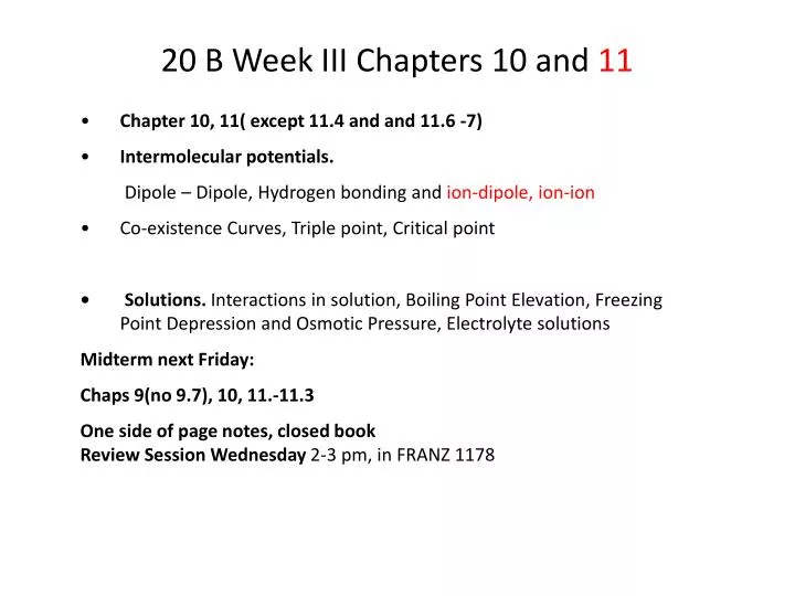 20 b week iii chapters 10 and 11