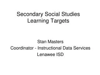 Secondary Social Studies Learning Targets