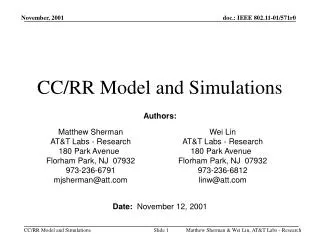 CC/RR Model and Simulations