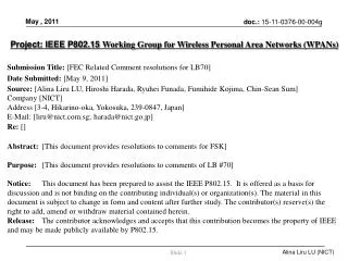 Project: IEEE P802.15 Working Group for Wireless Personal Area Networks (WPANs)