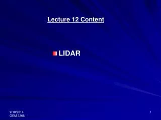 Lecture 12 Content