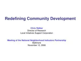Redefining Community Development