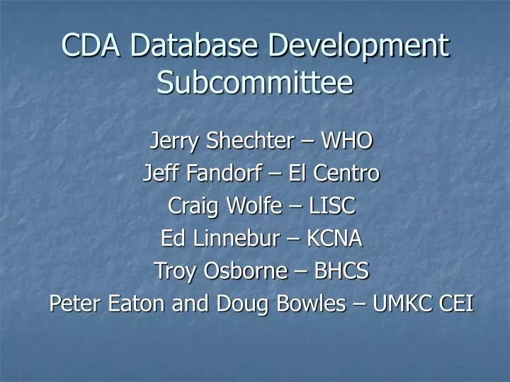 cda database development subcommittee
