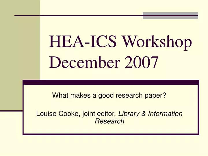 hea ics workshop december 2007