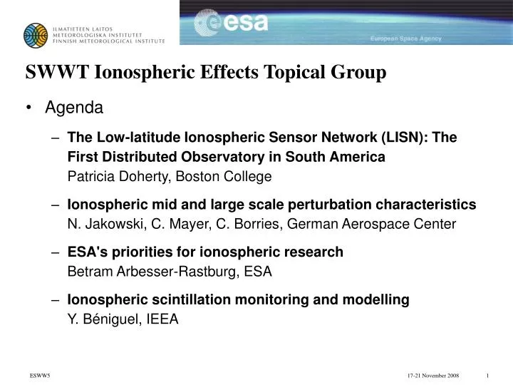 swwt ionospheric effects topical group