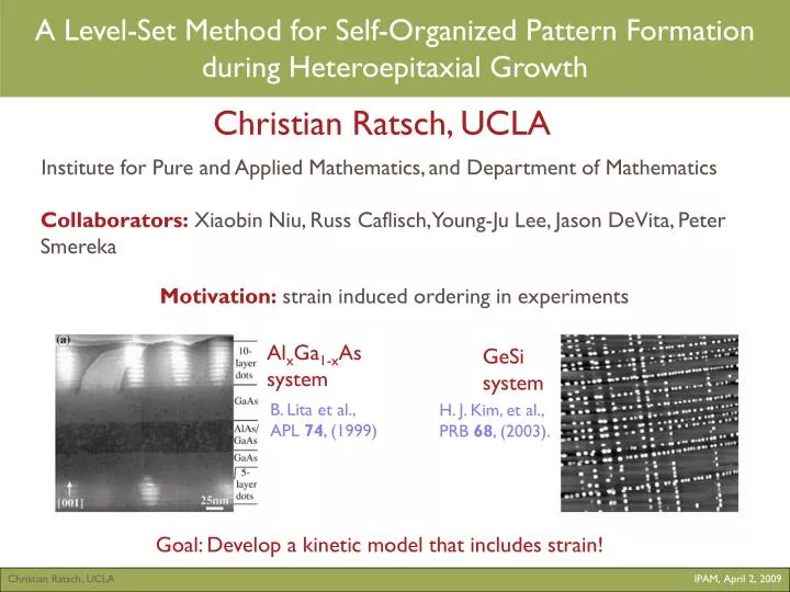 a level set method for self organized pattern formation during heteroepitaxial growth