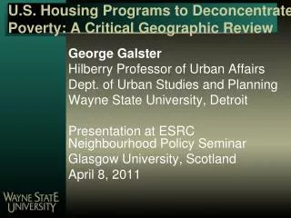 U.S. Housing Programs to Deconcentrate Poverty: A Critical Geographic Review
