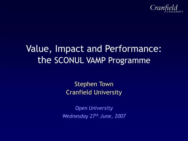 value impact and performance the sconul vamp programme