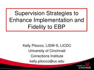 Supervision Strategies to Enhance Implementation and Fidelity to EBP