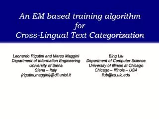 An EM based training algorithm for Cross-Lingual Text Categorization