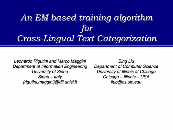 an em based training algorithm for cross lingual text categorization