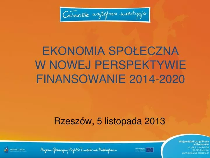 ekonomia spo eczna w nowej perspektywie finansowanie 2014 2020