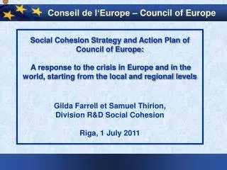 Social Cohesion Strategy and Action Plan of Council of Europe: